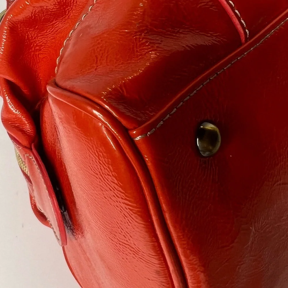 MCM Orange‎ Patent Leather Top Zipper Silver Studded Accent Satchel/Handbag 🧡